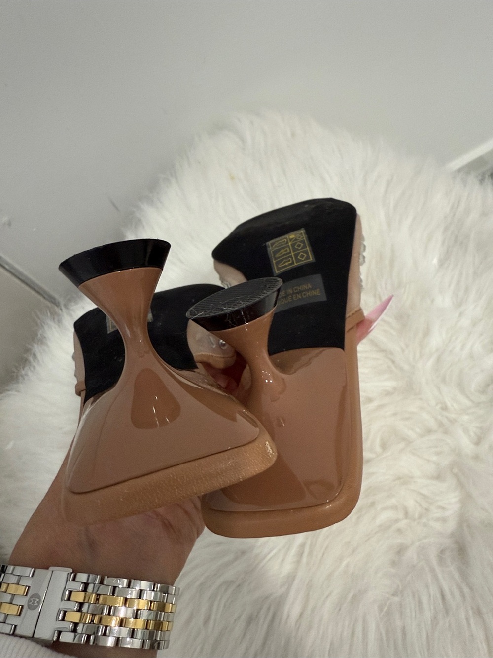 Jeffrey Campbell Tan Studded Square-Toe Mule Slides pre own 8 - Picture 4 of 9